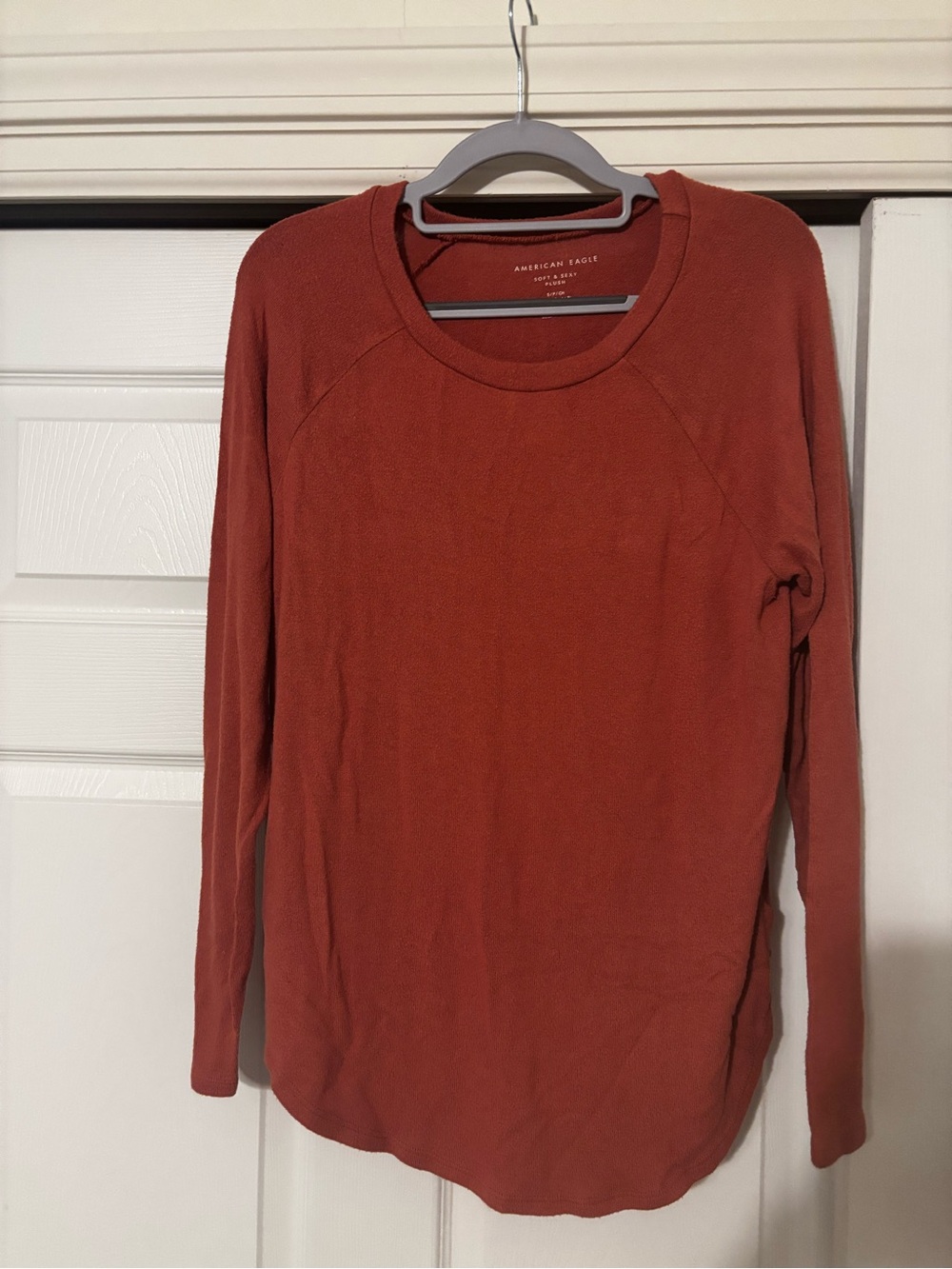 American Eagle Outfitters Long-Sleeve Crewneck Top - Burnt Orange